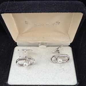 Mikimoto Sterling Silver Cufflinks with Pearl Detail